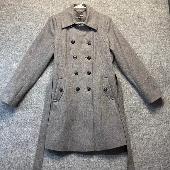 a.n.a Peacoat Women Medium Gray Wool Blend Double Breasted Belt - Picture 1 of 11